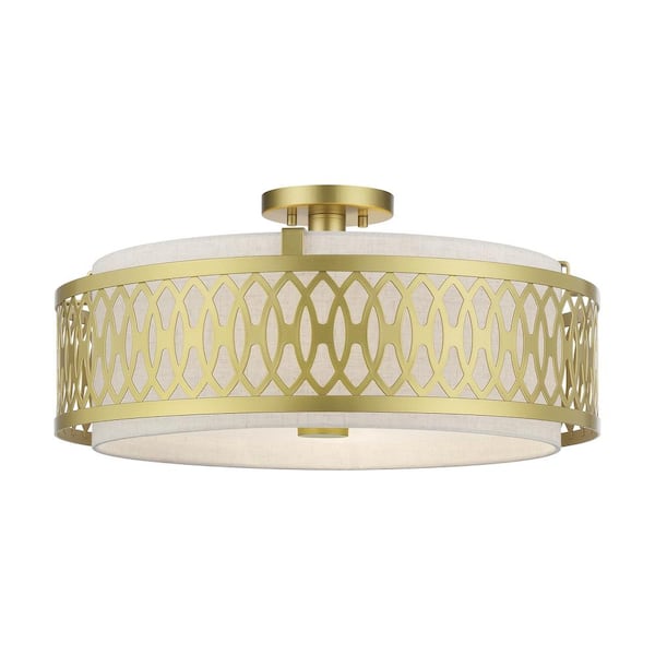 Livex Lighting Vistaview 4-Light Soft Gold Semi Flush Mount with Oatmeal Fabric Shade