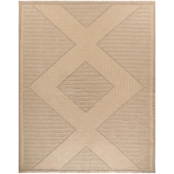Washable Jute Natural Beige 8 ft. x 10 ft. Geometric Diamond Contemporary Area Rug