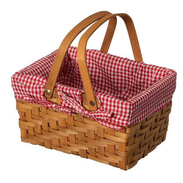Wickerwise Picnic Basket with Folding Handles and Removable Liner Red 14.25 in. W x 7.25 in. H Wood Chip Decorative Basket, Large