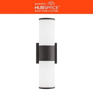 Hartford 14.25 in. Millennium Black Hardwired LED Smart Outdoor Cylinder Wall Light Powered by Hubspace