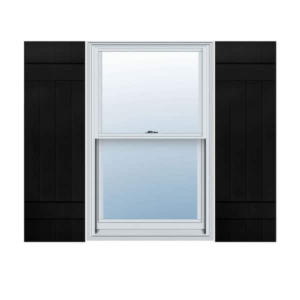 Ekena Millwork 14 in. x 44 in. Lifetime Vinyl Custom Four Board Joined Board and Batten Shutters Pair Black