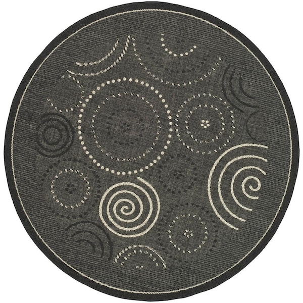SAFAVIEH Courtyard Black/Sand 7 ft. x 7 ft. Round Border Indoor/Outdoor Patio  Area Rug
