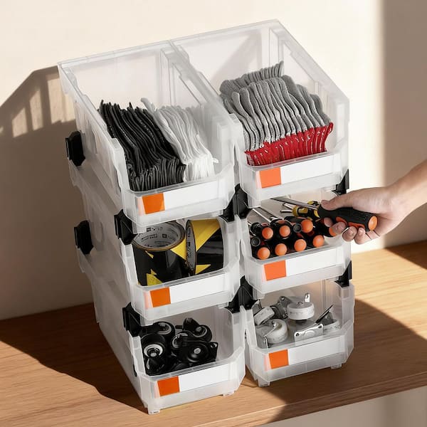 SKYSHALO Plastic Stackable Storage Bins, 14.8 in. x 8.5 in. x 7.1