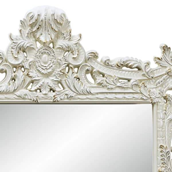 Rox 62 inch Classic Ornate Carved Mirror Crowned Top Frame Wood White