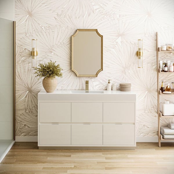 Fresca Valencia 60 in. W Single Freestanding Glossy White Bath Vanity with White Acrylic Vanity Top Assembled