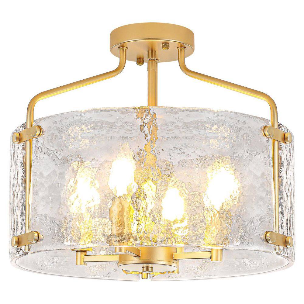 15.35 in. 4-Light Gold Modern Glass Drum Semi Flush Mount Ceiling Light Fixture For Dinning Room price history on PriceWatchPro