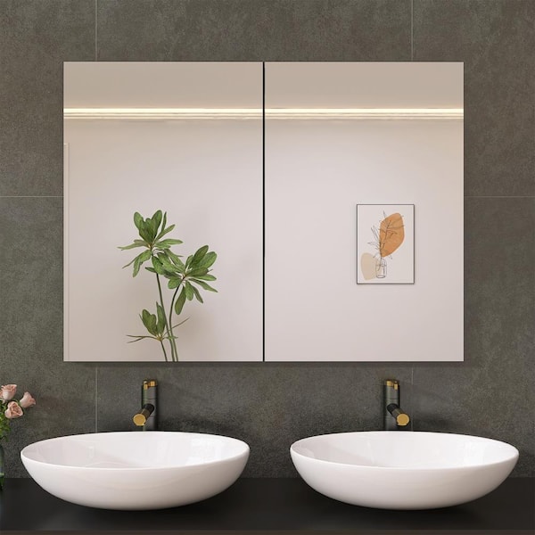 Xspracer Moray 40 in. W x 30 in. H Rectangular Aluminum Alloy Recessed or Surface Mount Medicine Cabinet with Mirror