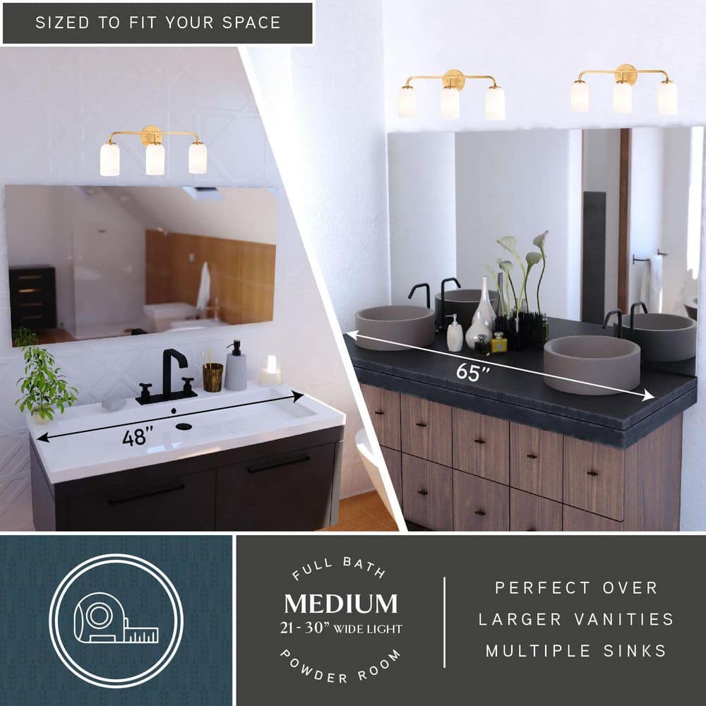 Shelby 23" Gold Brass Bathroom Vanity Light with White Glass
