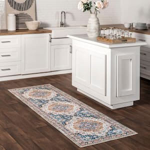 Emi Stain-Resistant Machine Washable Blue Multi 2 ft. x 8 ft. Persian Runner Rug