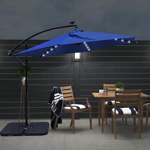 10 ft. Steel Offset Cantilever Solar LED Patio Umbrella in Navy