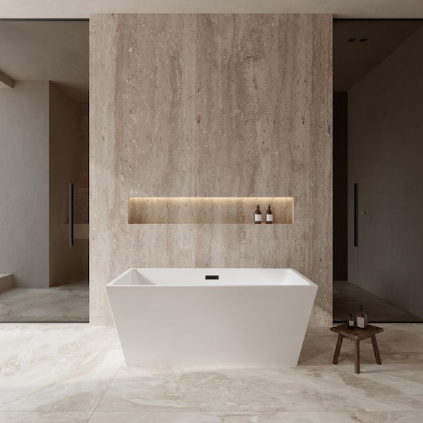 Sara 59 in. Acrylic Flatbottom Bathtub in White with Matte Black Trim