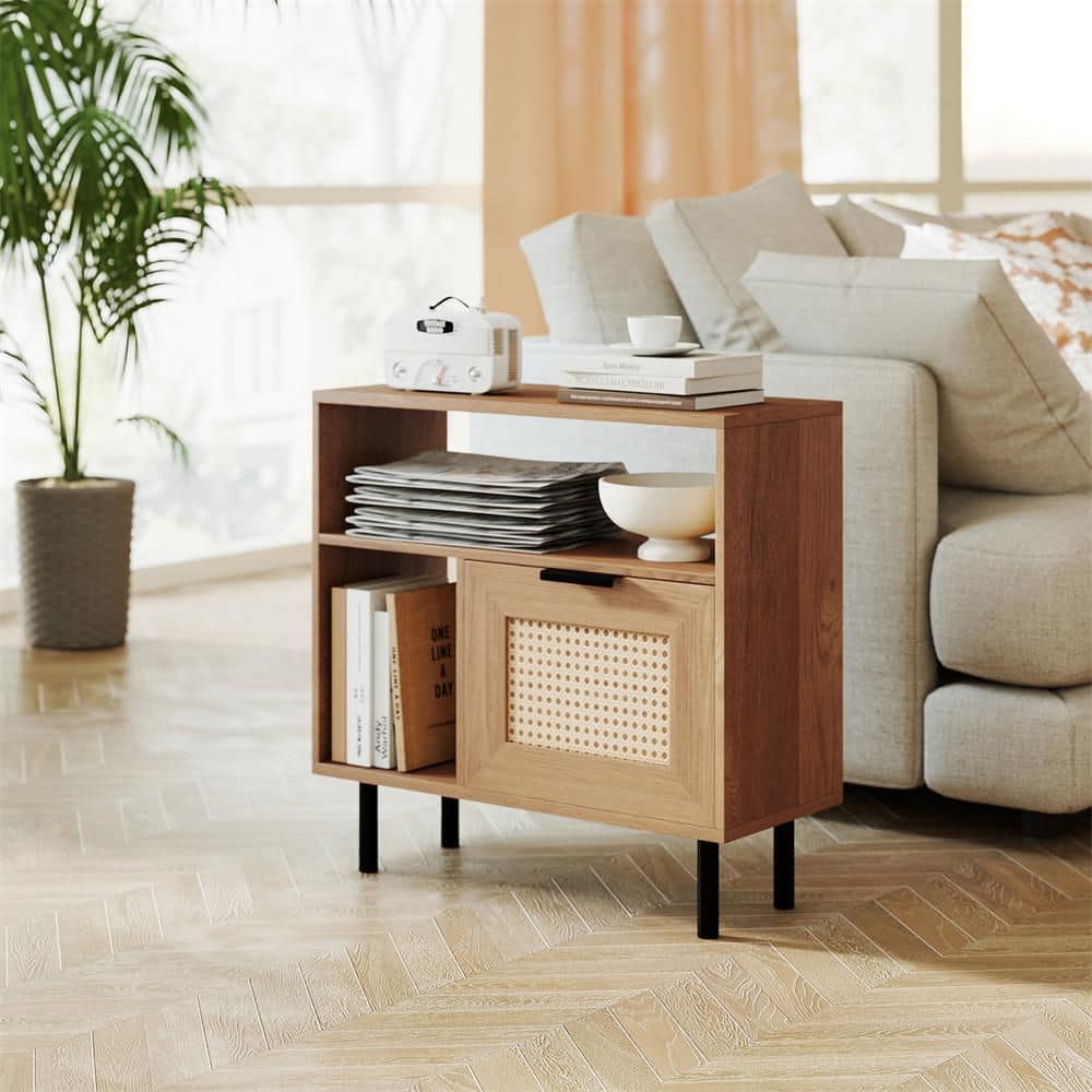 HONEY JOY 24 in. Natural Rectangle Wood Modern Nightstand Boho