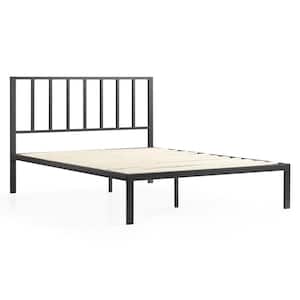 Lori Black Full Metal Platform Bed Frame with Vertical Bar Headboard - Wood Slats