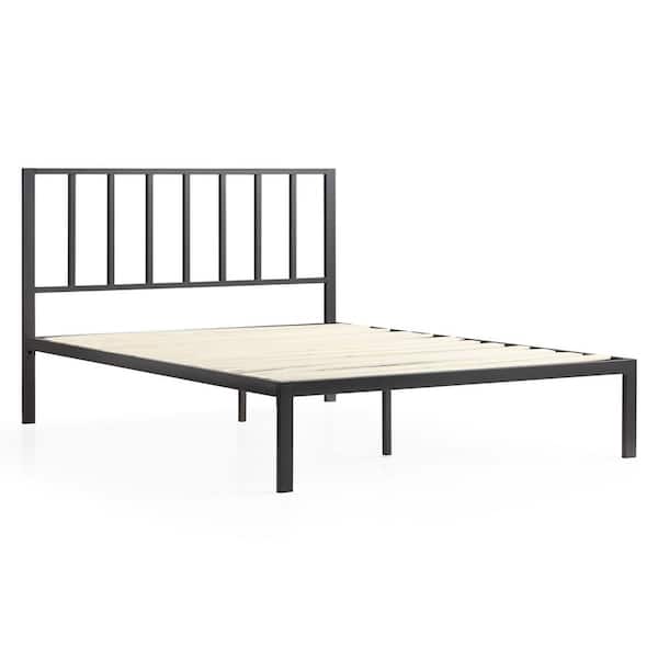 Brookside Lori Black Full Metal Platform Bed Frame with Vertical Bar Headboard - Wood Slats