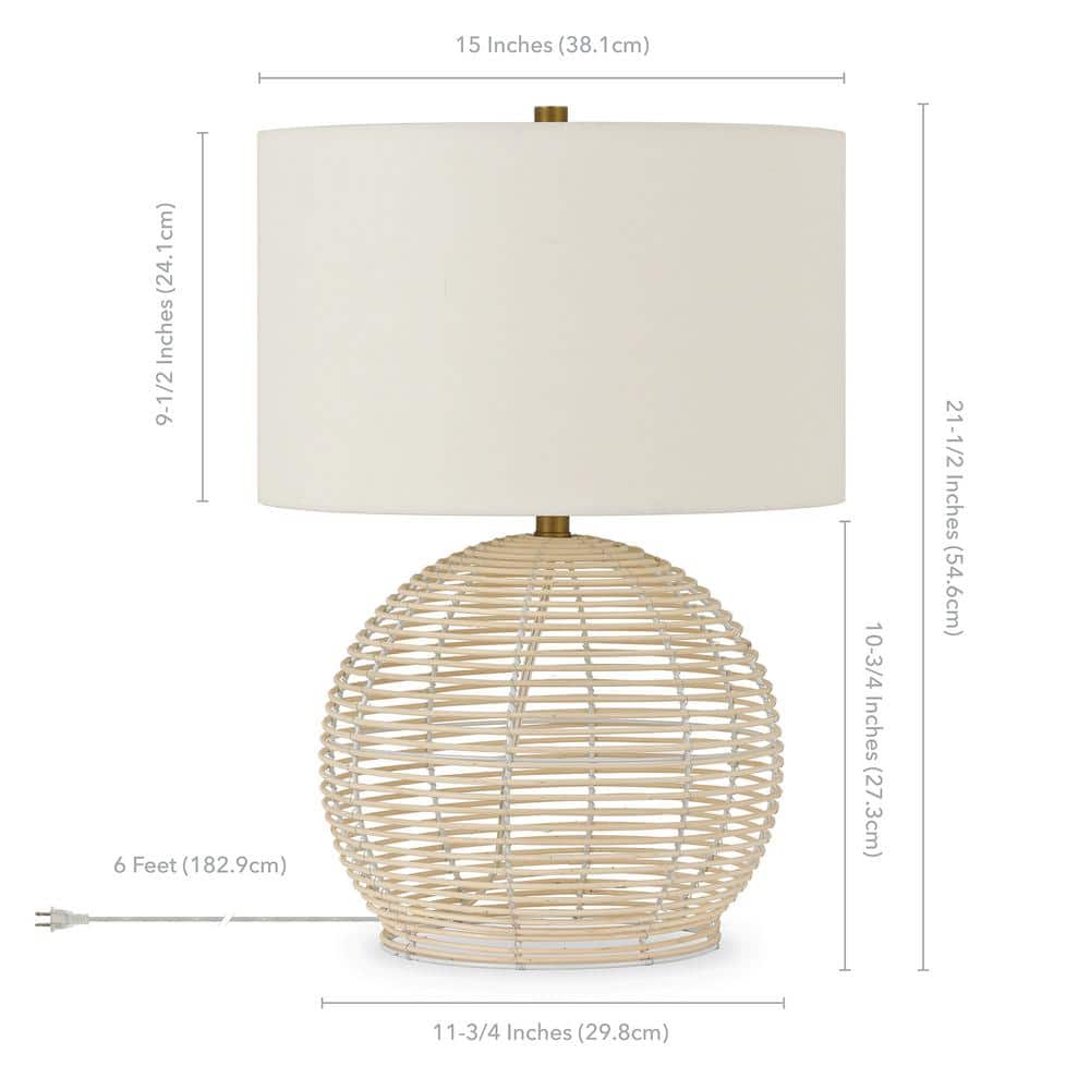 21.5" White Rattan Table Lamp with Linen Shade