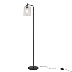 60-Watt 65 in. Black E26  Column Industrial 1-Light Floor Lamp for Living Room with Hanging Glass Shade