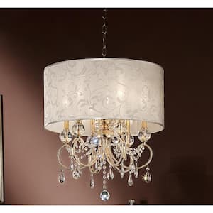 6-Light Crystal Gold 24.5 in. Aurora Barocco Shade Chandelier Ceiling Lamp