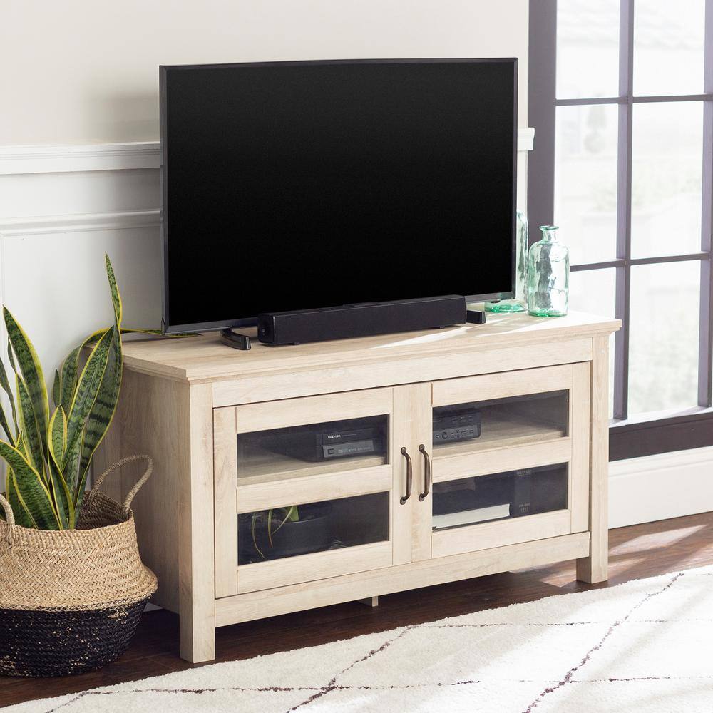 We Furniture WQ44CFDWO 44In Wood Tv Media Stand Storage Console-White Oak NEW 