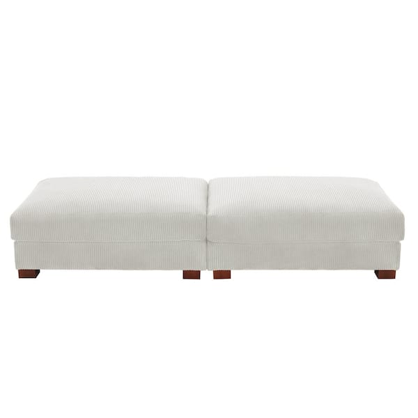 Uixe 84.7 in. Beige Corduroy Fabric Rectangle Sectional Ottoman with Wood Legs