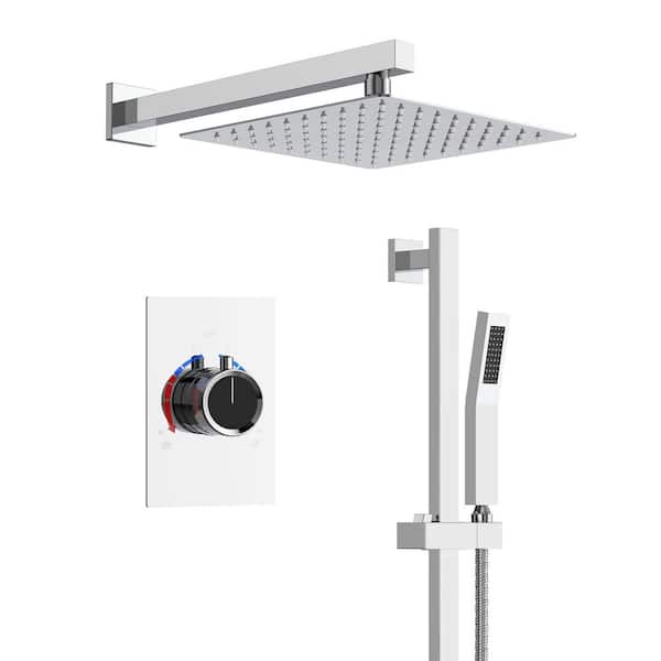 YAWWALK Single Handle 2-Spray Wall Mount 10 in. Square Shower Faucet 2.5 GPM with High Pressure in. Chrome(Valve Included)