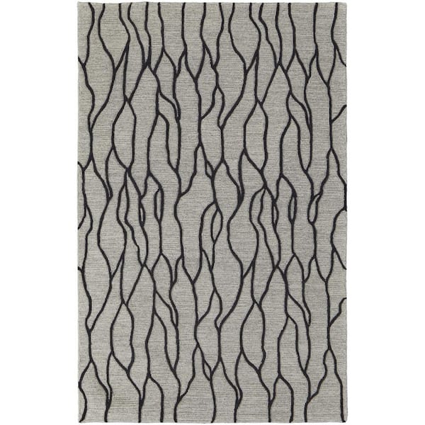 HomeRoots 5 x 8 Black and Taupe Abstract Area Rug