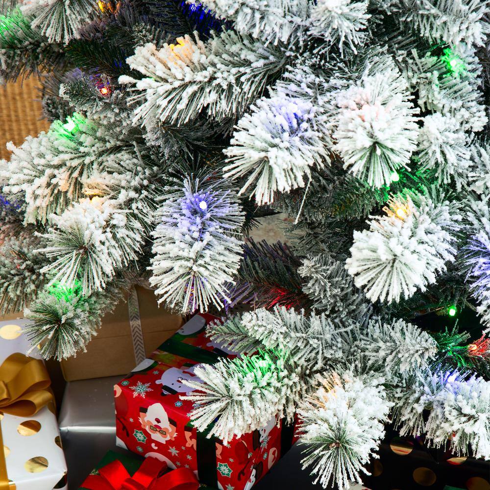 9' White Flocked Pine Christmas Tree with Multicolored Lights
