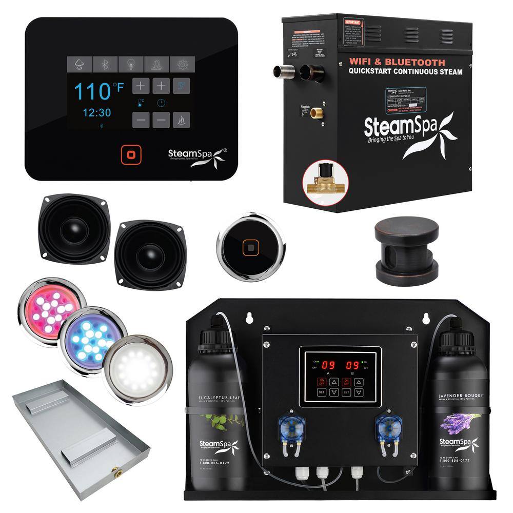 Steam Shower Generator Kit Oil Rubbed Bronze Auto Drain Dual Aroma Pump Wifi App/BT 6 kW Raven RVB600ORB-ADP