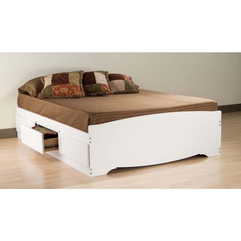Queen Pine Wood Frame Platform Bed with Storage Drawers