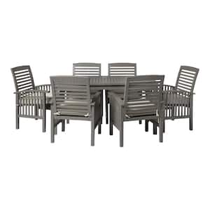 Grey Wash 7-Piece Simple Wood Outdoor Dining Set with Cream Cushions