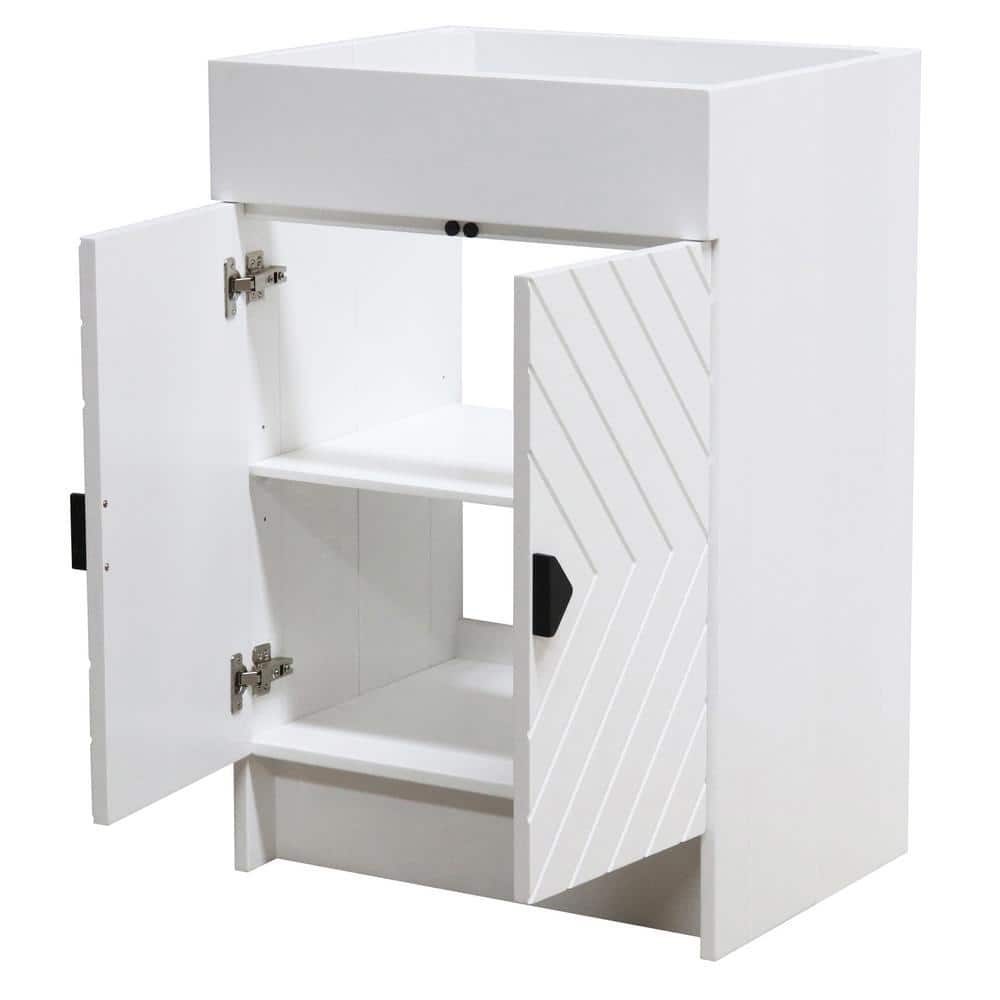 White Wood Freestanding Bathroom Vanity with Black Hardware