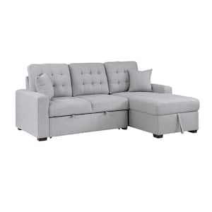 Fairborn 87 in. Straight Arm 2-piece Textured Fabric Sectional Sofa in Gray with Pull-out Bed and Right Chaise