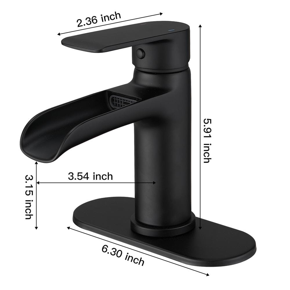 Matte Black Waterfall Single Handle Bathroom Faucet
