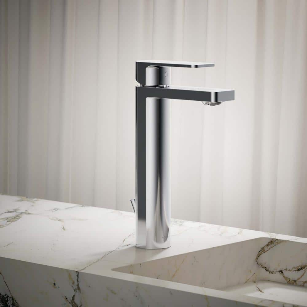 Parallel™ Polished Chrome Tall Single-Handle Bathroom Faucet with Drain