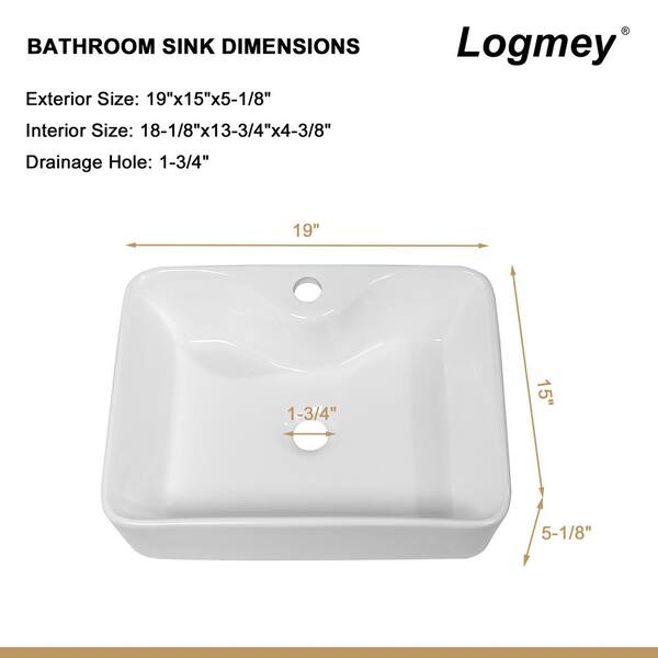 Rectangular Vessel Sink - Beslend 19"x15" White Modern Ceramic Porcelain Above Counter Bathroom Sink Art Basin With Faucet Hole