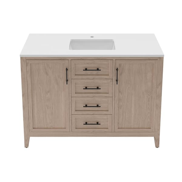 Fresca Silas 48 in. Single Sink Freestanding Bath Vanity with White Quartz Top and Ceramic Sink in Vanilla Oak