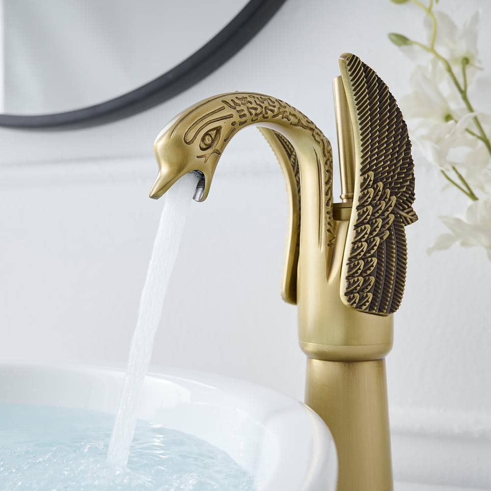 Antique Brass Swan Single Handle Bathroom Faucet with Pop-Up Drain