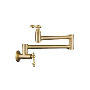 Double Joint Swing Arm Wall Mount Pot Filler Faucet Folding Kitchen Faucet Pot Filler in Brushed Gold