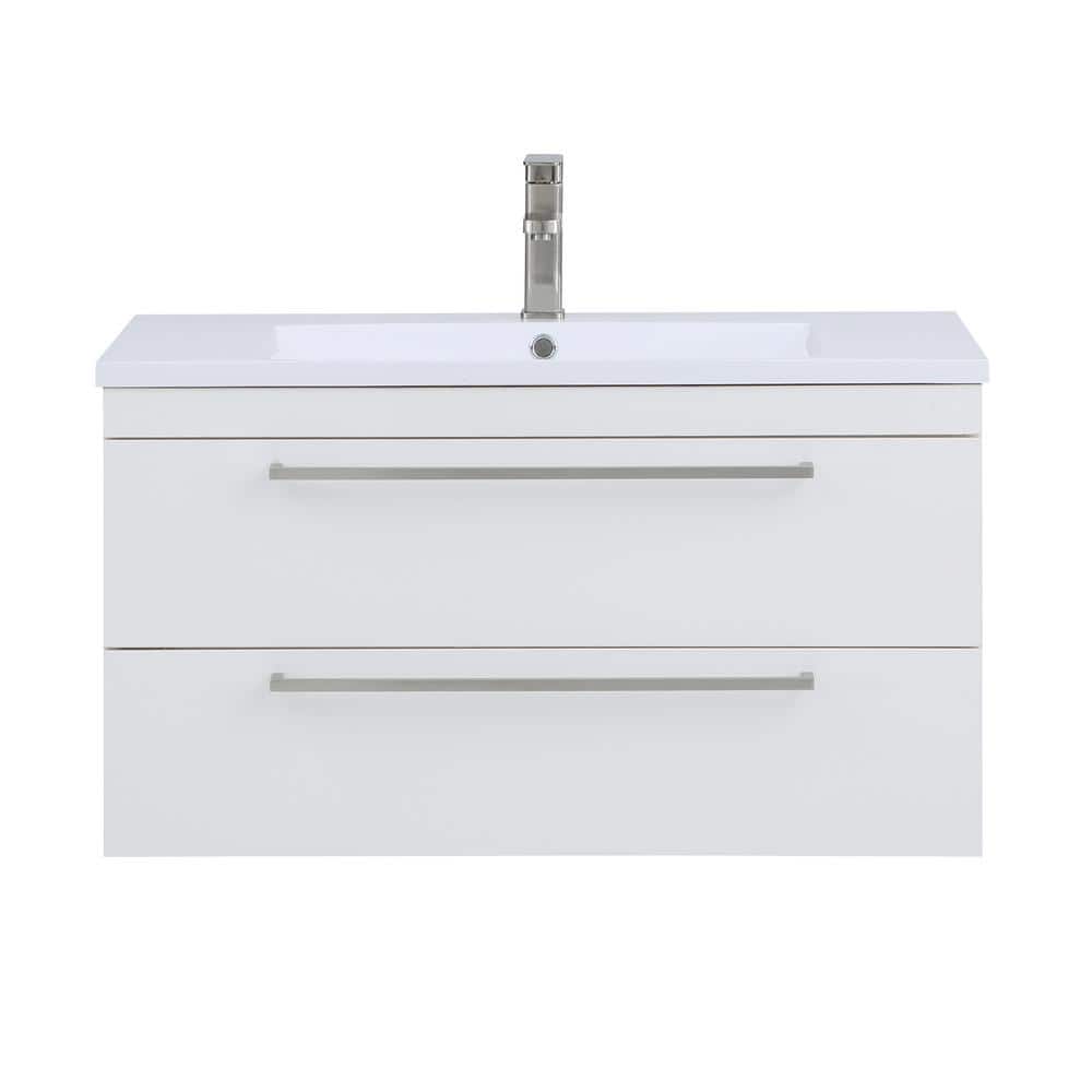 Riley 36 in. Wall Mounted Bathroom Vanity in Gloss White with Resin Vanity 