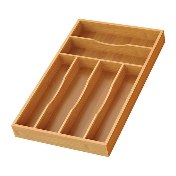 6-Slot In-Drawer Bamboo Utensil Storage Tray with Smart Separation for Knives, Forks, Spoons, Flatware