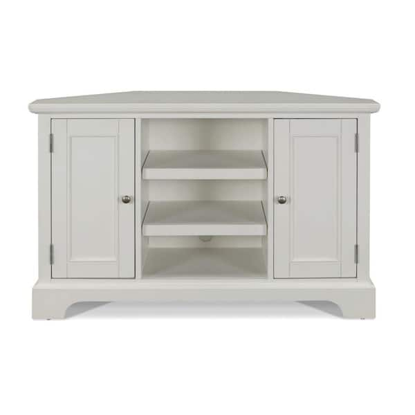 HOMESTYLES Naples 50 in. White Wood Corner TV Stand Fits TVs Up to 46 in. with Storage Doors