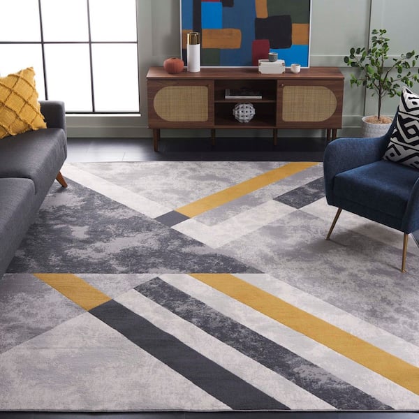 Odyssey 9 ft. x 12 ft. Gray/Gold Black Abstract Geometric Distressed Area Rug