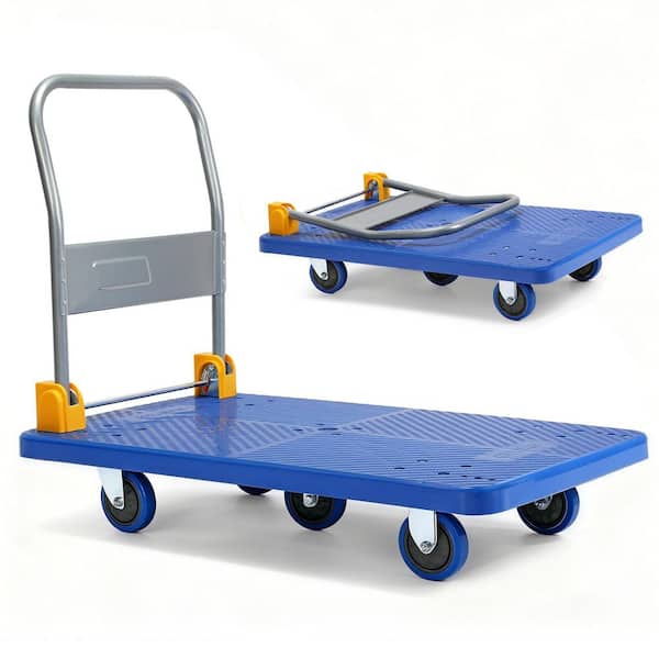 Blue 1320 lb.Capacity D-Handle Foldable Push Hand Truck with 360° Swivel Wheels for Loading and Storage