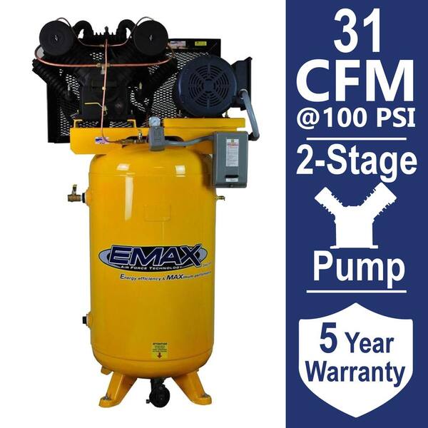 EMAX Industrial PLUS Series 80 Gal. 7.5 HP 208-Volt 3-Phase 2-Stage Stationary Electric Air Compressor