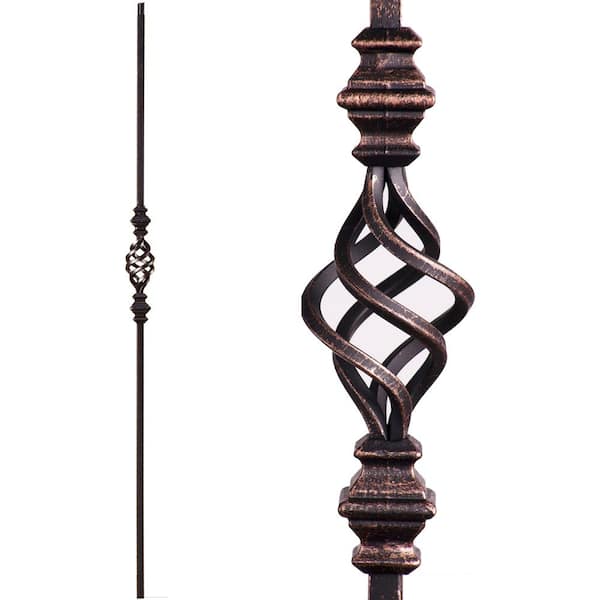 HOUSE OF FORGINGS Versatile 44 in. x 0.5 in. Oil Rubbed Bronze Single Basket Solid Wrought Iron Baluster