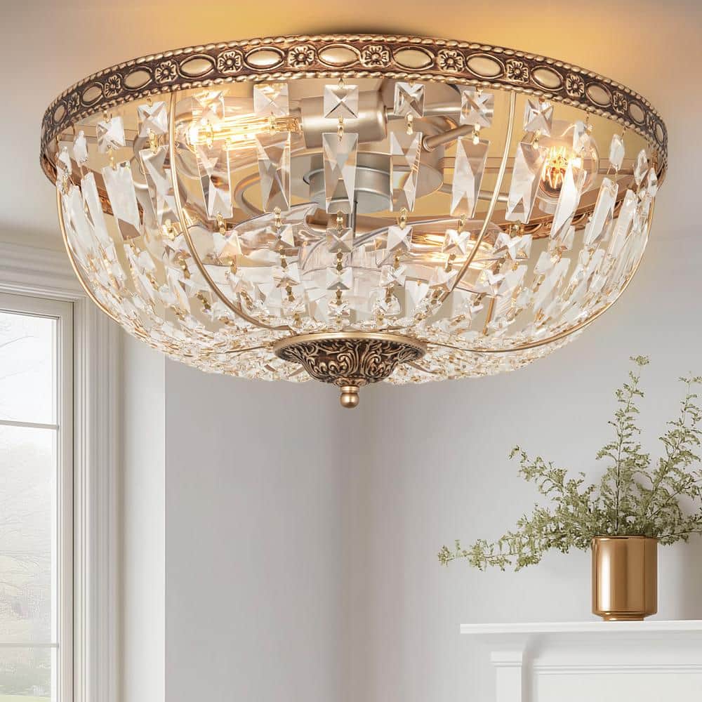 Indoor Gold Crystal 20 in. Ceiling Fan with Light and Remote, Ceiling Fan w