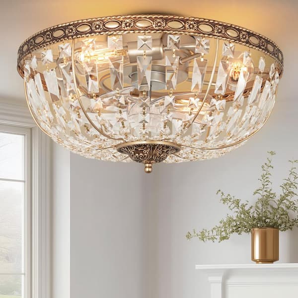 ARISKEEN Indoor Gold Crystal 20 in. Ceiling Fan with Light and Remote, Ceiling Fan with Light for Bedroom, Dining Room