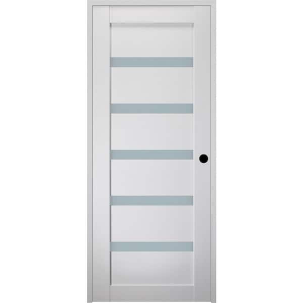Belldinni Leora 18 in. x 80 in. Left-Hand Frosted Glass Solid Core 5-Lite Bianco Noble Wood Composite Single Prehung Interior Door