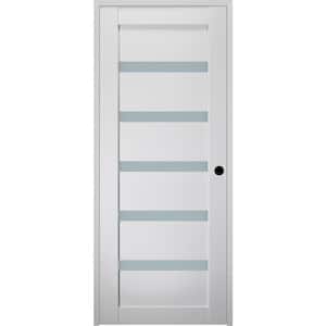 Leora 32 in. x 80 in. Left-Hand Frosted Glass Solid Core 5-Lite Bianco Noble Wood Composite Single Prehung Interior Door