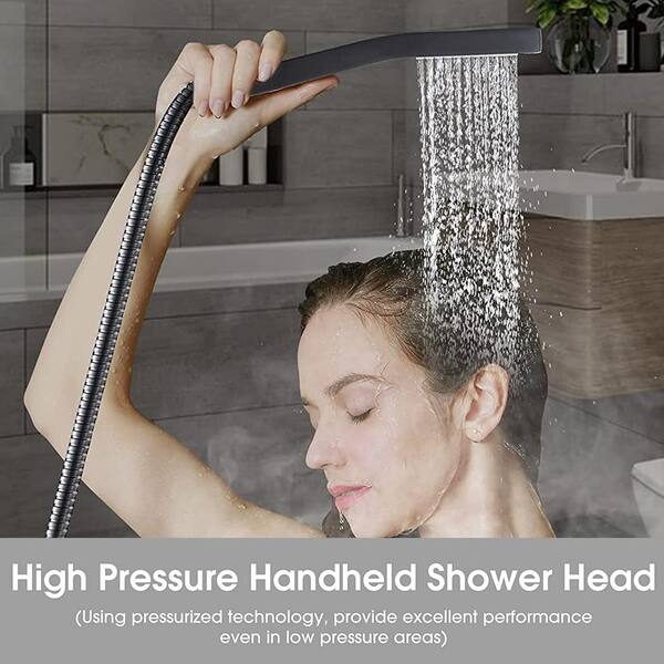1-Spray Square High Pressure Wall Bar Shower Kit Bathroom Shower System with Hand Shower in Black 1-Spray Square High Pressure Wall Bar Shower Kit Bathroom Shower System with Hand Shower in Black