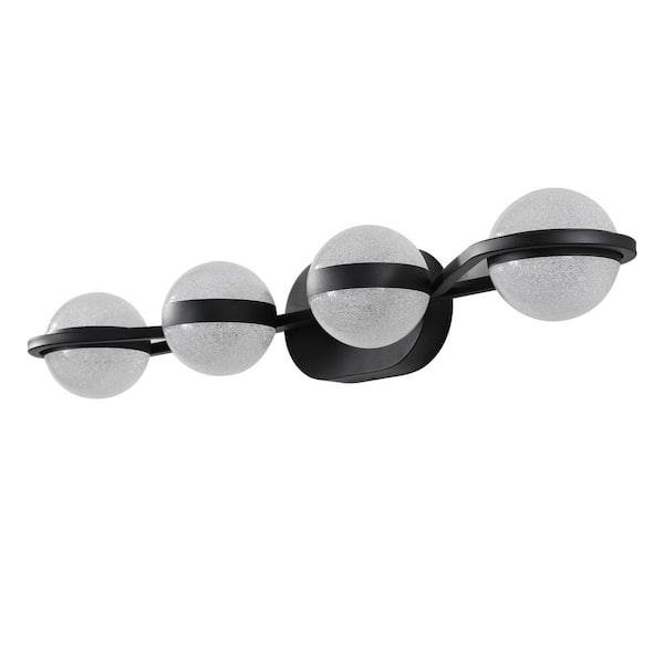30 in. 4-Light Black LED Vanity Light with Crystal Sand Acrylic Shades
